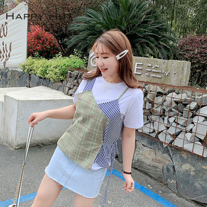 แฮปปี้ฮัทเสื้อยืดผู้หญิงแบบมีสายรัดลายปะติดสำหรับฤดูร้อน สีขาว ระบายอากาศได้ดี ผ้าทอ ไซส์พลัส N7008 - Product Image 4