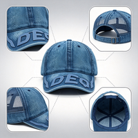 Casquette de baseball vintage en jean délavé avec patch en cuir brodé, réglable, souple, style streetwear, pour usage quotidien