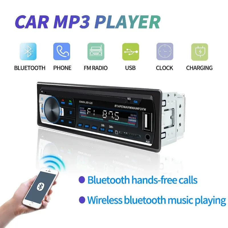 1 DIN JSD-520 Android Bluetooth Rádio para Carro FM Áudio Estéreo Controle Remoto Player 12V Carro MP3 Multimídia