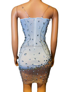 Torre de hierro sin tirantes industria pesada con incrustaciones de diamantes cuello en V malla de empalme Irregular ajuste Delgado banquete tostado vestido de noche - Product Image 3