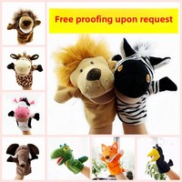 Marionnettes à main en peluche animaux de dessin animé à bouche ouverte - Jouets parent-enfant pour la maternelle et le conte, logo personnalisé disponible, fibre de polyester