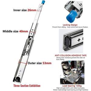 Canal télescopique 200kg Rails de glissière de verrouillage de tiroir robustes pour armoires de cuisine Glissière de tiroir à fermeture en douceur robuste avec serrure - Product Image 2
