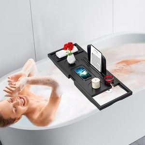 Plateau de baignoire pliable et extensible en bambou avec charnières de verrouillage pour rangement en salle de bain, vente en gros - Product Image 1