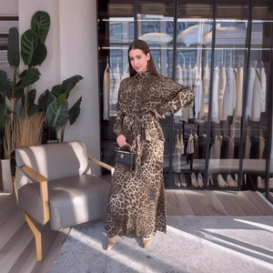 <span class=keywords><strong>Maxi</strong></span> abito leopardato alla moda a maniche lunghe classico <span class=keywords><strong>colletto</strong></span> della <span class=keywords><strong>camicia</strong></span> per le donne - Product Image 6
