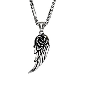 Yunnique – collier avec pendentif aile de rose en acier inoxydable, bijoux cadeau pour hommes, chaîne de 60cm - Product Image 5