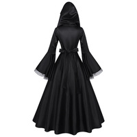 Robe longue à capuche gothique sombre de sorcière médiévale, costume de fête Renaissance grande taille européen et américain
