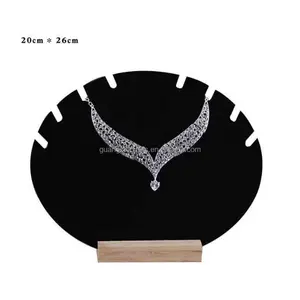 Wooden Base Black Acrylic Necklace Display Stand Round Circle Acrylic Jewelry Display Holder