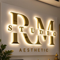 Letrero Luminoso Personalizado con Logotipo Dorado, Letrero LED para Empresa, Canal de Acero Inoxidable, Letrero Comercial para Interiores y Exteriores