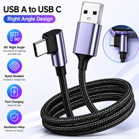 Câble USB vers USB C à angle droit de 90 degrés, cordon de charge rapide de type C, câble de charge pour jeux en nylon tressé noir pour Samsung Xiaomi