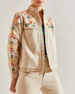 New Trending Handmade Autumn Winter Eco-Friendly Canvas Quilted <b>Jacket</b> Women Regular Suzani Embroidery <b>Kantha</b> Floral Button - Product Image 2