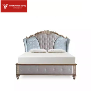 Juego <span class=keywords><strong>de</strong></span> <span class=keywords><strong>Dormitorio</strong></span> Matrimonial <span class=keywords><strong>de</strong></span> Madera <span class=keywords><strong>de</strong></span> Abedul Maciza con Tela, Estilo Retro Europeo, Cama King Size Francesa, Cómodo y Pintado - Product Image 4