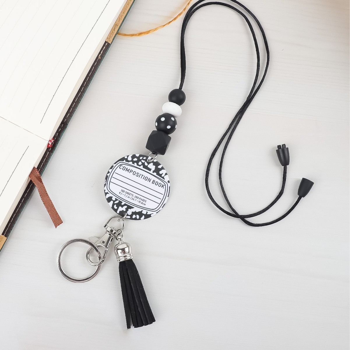 New Hot-Selling Silicone Bead Lanyard with Adorable Acrylic Pencil Pendant Lanyard Keyring with Badge Holder Image 4