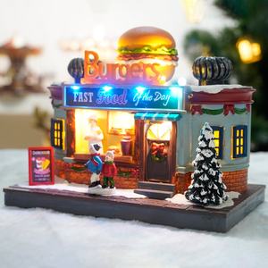 Escena Navideña Animada con Luces LED, Pueblo Navideño <span class=keywords><strong>Musical</strong></span> de Plástico con Hamburguesas en Movimiento - Product Image 3
