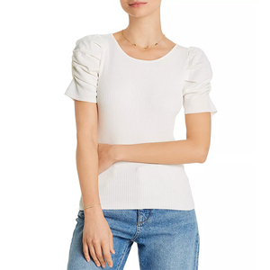 Manches courtes d'été En Nylon Serré Col Rond Manches Bouffantes Élastique Flambage Pull <span class=keywords><strong>Chemisier</strong></span> femmes tops - Product Image 3