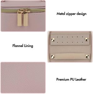 Boîte à bijoux simple et pochette de rangement pour accessoires en cuir PU et velours avec fermeture éclair, sac à bijoux transparent portable et pochette de voyage - Product Image 3