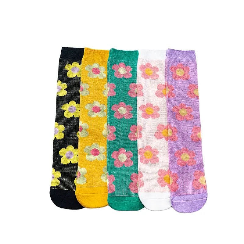 Wholesale Korean new design cotton spring breathable knee high baby sock crew anti-slip solid colored cute floral baby socks