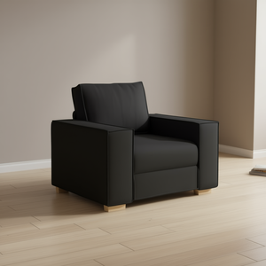 Fauteuil de salon en tissu noir, moderne, avec dossier carré rembourré, une place, pieds en bois - Product Image 2