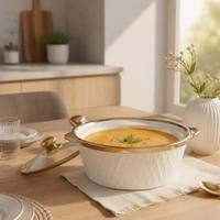 Ensemble de 3 casseroles en céramique de luxe pour servir, motif diamant, bordure dorée, bol à soupe en porcelaine avec couvercle en verre pour usage domestique