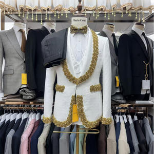Trajes de Hombre de Lujo Hechos a Mano con Cuentas y Pedrería, Conjunto de 3 Piezas para Boda, Novio, Fiesta Formal, Traje de Esmoquin - Product Image 2