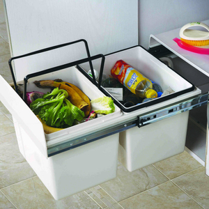 Kitchen Bottom Mounted Pull out Plastic double trash bin