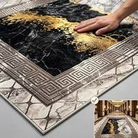 Luxuriöser Moderner Marmor-Teppich Rechteckiger Flächenteppich Schwarz-Weiß-Gold Aderungsmuster Bedruckter Rutschfester Polyester-Teppich Wohnzimmer