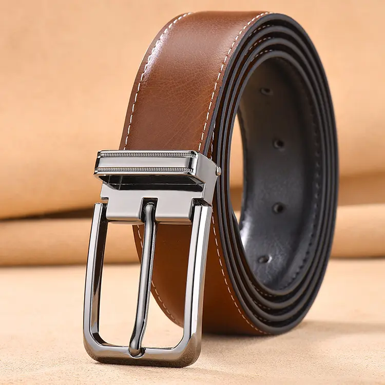 Double Side Universal Black And Brown Genuine Leather Belt Fashion Casual Men's Business Belt