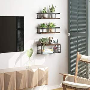 Rustik ahşap banyo tuvalet tel depolama sepeti üzerinde 3 + 1 Tier duvara monte yüzer raflar ile Metal çerçeve - Product Image 6