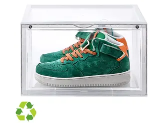 Langel uses custom badges for customization stackable transparent acrylic storage for Nike shoe boxes