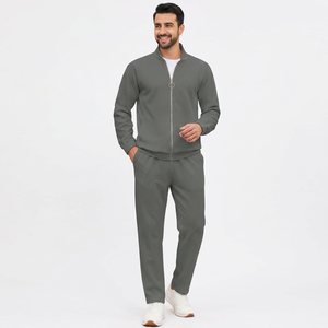 Custom 320GSM Interlock Knit Tracksuit Men Pullover Hoodie Sweatpants <b>Set</b> Heat Transfer Printed Solid Forest Green Outfit - Product Image 1