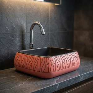 Lavabo ovale en porcelaine, design marbre, de bonne qualité, en céramique, pour salle de bain, à poser sur comptoir, lavabo d'angle pour se laver les mains. - Product Image 2