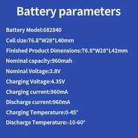 Batterie lithium-ion polymère 682840 3.8V 960mAh, directement de l'usine, pour montre connectée, casque, tablette, moniteur pour bébé