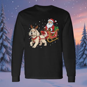 T-shirt à manches longues pour adulte, unisexe, col rond, impression numérique, Père Noël, chien Goldendoodle, rennes, traîneau, Noël - Product Image 2