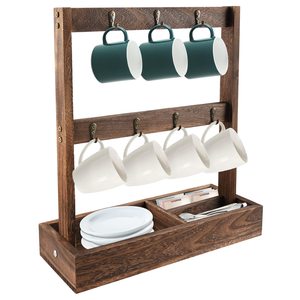 Wooden Coffee Cup Holder 2 Tier Rustic Style Standing <b>Rack</b> With Double Sided Hooks For <b>Kitchen</b> Storage - Product Image 1