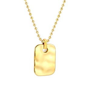 Collier personnalisé gravé sur mesure en gros, bijoux en acier inoxydable plaqué or 18 carats, collier pendentif chaîne à perles carrées - Product Image 6