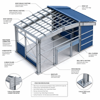 Système de construction moderne et durable en acier au carbone galvanisé à chaud, avec poutres en H pré-percées pour portails, colonnes et travées