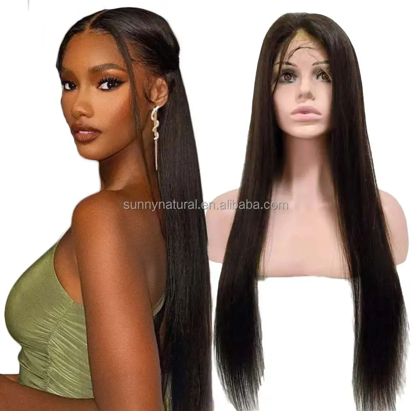 Double Drawn Bone Straight Lace Frontal Wig Glueless Bleached Knots Straight Brazilian Human Hair Full Lace Wig