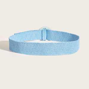Nouvelle <span class=keywords><strong>ceinture</strong></span> en paille PP tressée multicolores à boucle ronde bleue pour <span class=keywords><strong>femme</strong></span>, style européen et américain. - Product Image 4