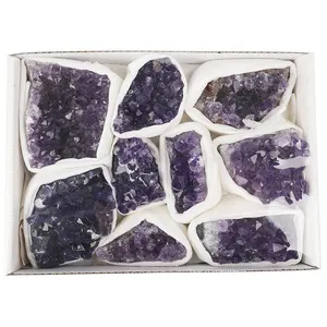 批发原矿大点紫水晶石英簇盒包装天然水晶