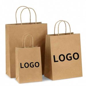 Bolsas de Compra de Papel Kraft Modernas y Ecológicas de Lujo con Logotipo Personalizado, Impresión por Transferencia de Calor para Ropa/Calzado, Embalaje de Regalos - Product Image 1