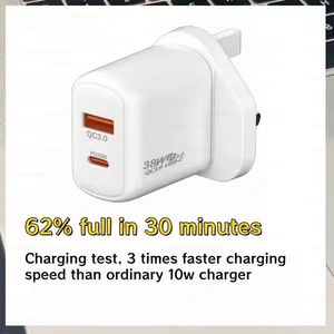Dual Ports A+C 38W Power <b>Adapter</b> US <b>EU</b> UK QC3.0 PD Phone Charger Full Protocol Support Fast Charging USB Type C Wall Charger - Product Image 3