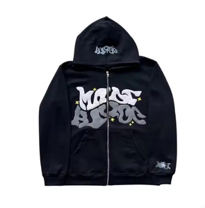 Sudadera con Capucha de Alta Calidad, Cierre Completo, Estampado 3D, Tejido Personalizado, 100% Algodón Poliéster, Impresión Puff Negra, para Hombre - Product Image 2