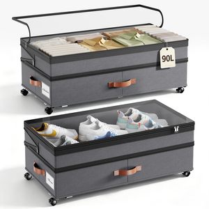 Rangement sous lit 90L avec roulettes, hauteur réglable, capacité extensible 360° °   Roulettes pour vêtements, chaussures, couvertures - Product Image 1