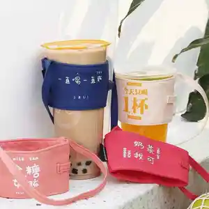 Wieder verwendbare Leinwand Bubble Tea Cup Halter zum Mitnehmen Leinwand benutzer definierte Kaffeetasse Hülle mit Griff