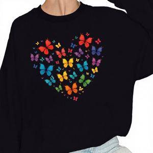 Sudaderas con estampado de mariposas coloridas en forma de corazón para mujer Tela de punto informal - Product Image 1