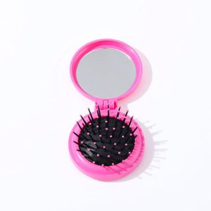 Wholesale Travel Round Folding Pocket Mini Comb <b>Compact</b> Massage Women and Girls Hair Brush With <b>Mirror</b> - Product Image 1