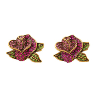 Boucles d'oreilles vintage haut de gamme en forme de rose, clous d'oreilles rétro de luxe léger, motif floral complet, bijoux élégants pour femmes à la mode
