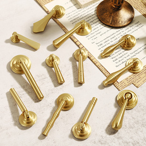 Solid Brass Cabinet Door Handle Single Hole Gold Color Lever Style Minimalist Design For Drawer Wardrobe Furniture Hardware - Product Image 1