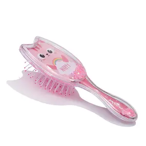 Manufacturer Star Shape Anti-static Plastic Detangling Massage Hairbrush Children Cute Glitter Hair Brush With Sequins Quicksand