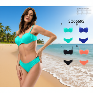 Costume da bagno bikini taglie forti HDJ con controllo pancia, reggiseno push-up e slip a vita alta, tinta unita, due pezzi da donna - Product Image 5