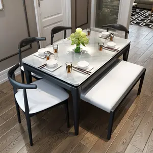 CBMmart厨房早餐桌套装小空间公寓美式灰木大理石餐桌套装